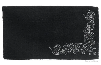 TOUGH 1 Western Saddle Blanket - Black Wool - Designer Silver Dots - Size 34"x38"