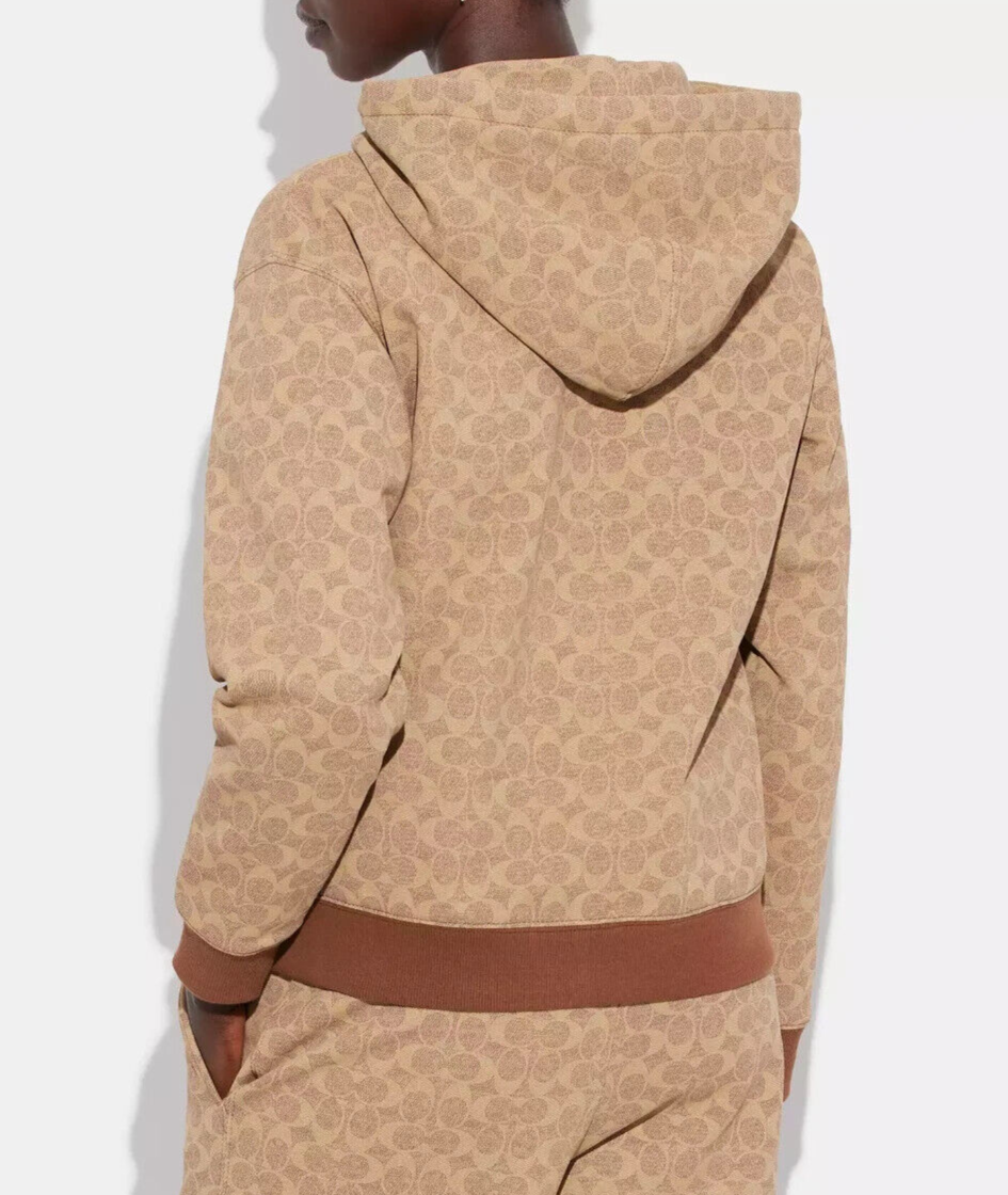 COACH / パーカー/M/コットン/CML/総柄/CG760 Coach Women's Tan Signature Signature Print Shrunken Hoodie (CG760
