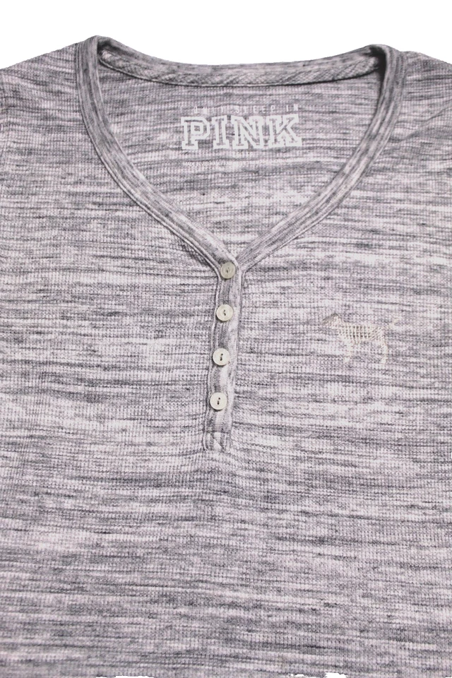 РОЗОВЫЙ HENLEY сна рубашка женщины размер XS светло-серый ребристый длинным рукавом серебряный логотип - Изображение 2 из 4