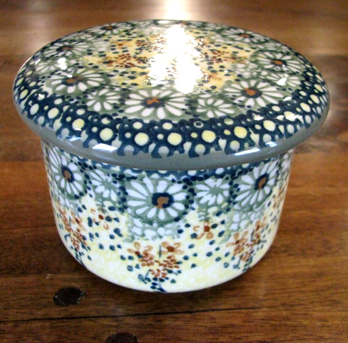 Polish Pottery Butter Crock Roksana New Without Box multicolor daisy daisies