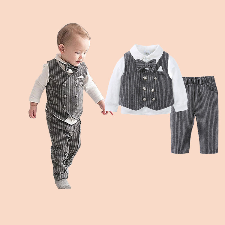 Baby Boy Gentleman Suit With Suspenders - Wedding & Formal Outfit