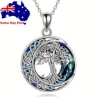Silver Celtic Family Tree of Life Necklace for Women Round Crystal Pendant