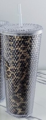 24 oz leopard print studded tumbler