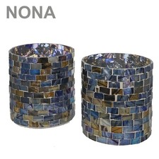 NONA RAJA 2874 - 9x10cm - 2x Mosaik Teelichtglas Kerzenglas Windlicht Mosaikglas