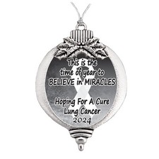 Lung Cancer Awareness Believe 2024 Silver Bulb Christmas Ornament Gift