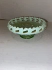 Vintage Opalescent Fenton Basket Weave Double Pierced Uranium Bowl And 5 3/4”