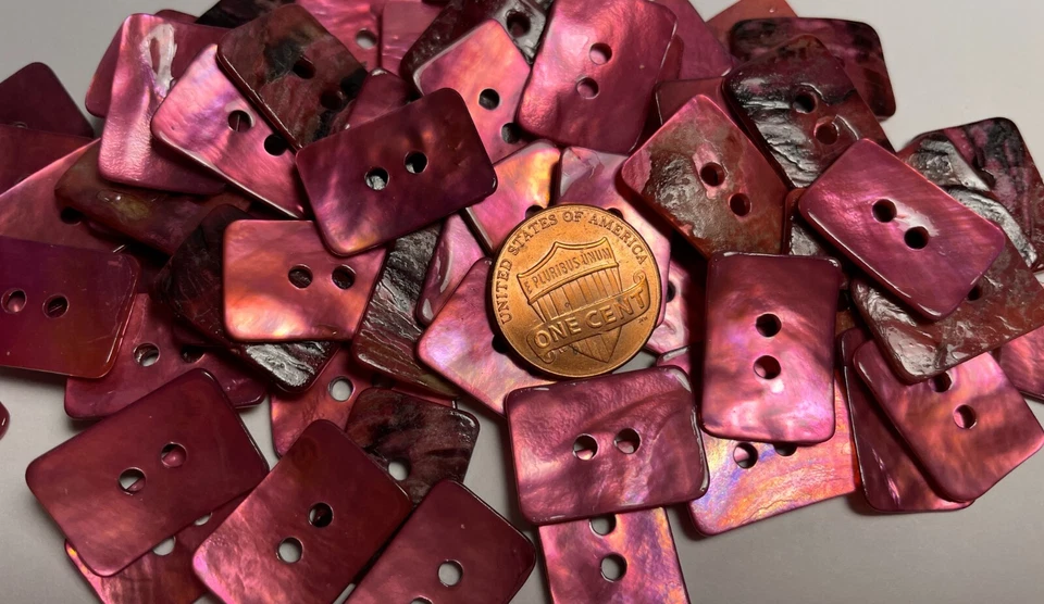 8 PCS ONLY! Dark Pink Dyed Abalone Shell Rectangle Buttons 20mm 13/16" 13548 - Image 4 of 4