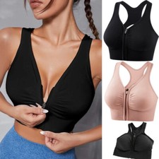 Sports Bra Women Unseamed High Impact Running Yoga Workout Bra Front Closure Zip