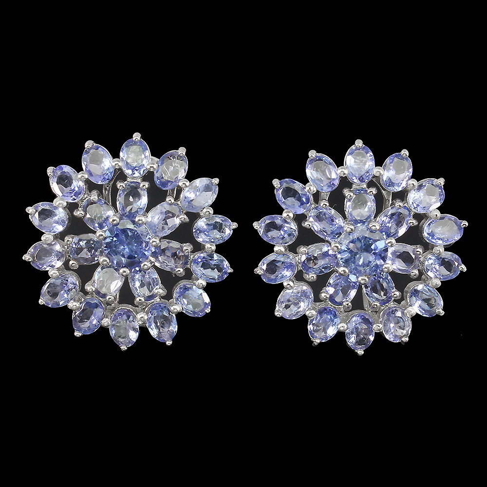 Valentín 925 Pendientes Plata Redondo Tanzanita 5mm Gema Natural Joyería