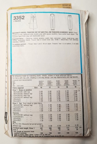 1981 vtg Style pattern 3352 maternity pinafore dress & trousers 10-16 partly cut - Picture 4 of 7