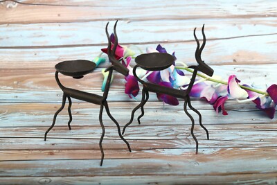 Rustikaler Bazar Hirsch Teelichthalter 2er Set | Handarbeit Indian Tribal Craft 5''