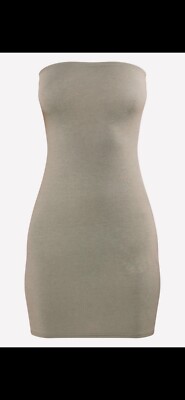 Khaki Pretty Little Thing Jersey Bandeau Bodycon Dress UK