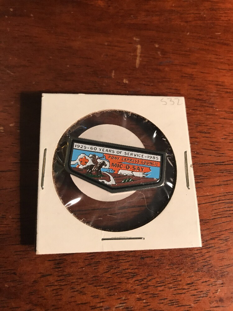 Spilla cappello Mic O Say Pony Express Council 60 anni di servizio Boy Scouts 22 145L
