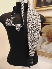 BIG DOGS 1995 TUXEDO FORMAL BOW TIE-PLEAT CUMMERBUND BLK-RED-WHITE w ARTSY DOGS