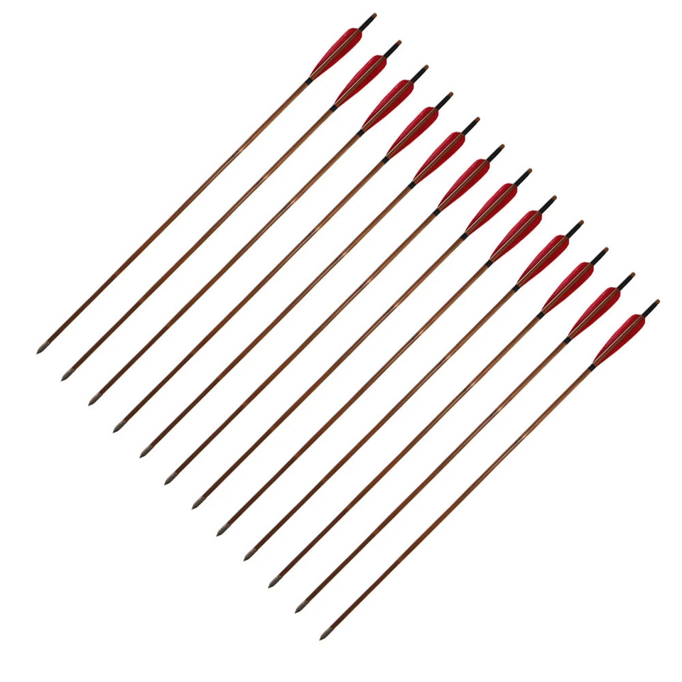 12X 33" Handmade Bamboo Arrows Hunting Recurve Bow Arrow Archery Turkey Feather - Image 4 of 4