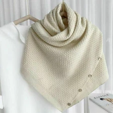 Women's Cashmere Turtleneck Button Sweater Poncho Knitwear Casual Shawl Top New