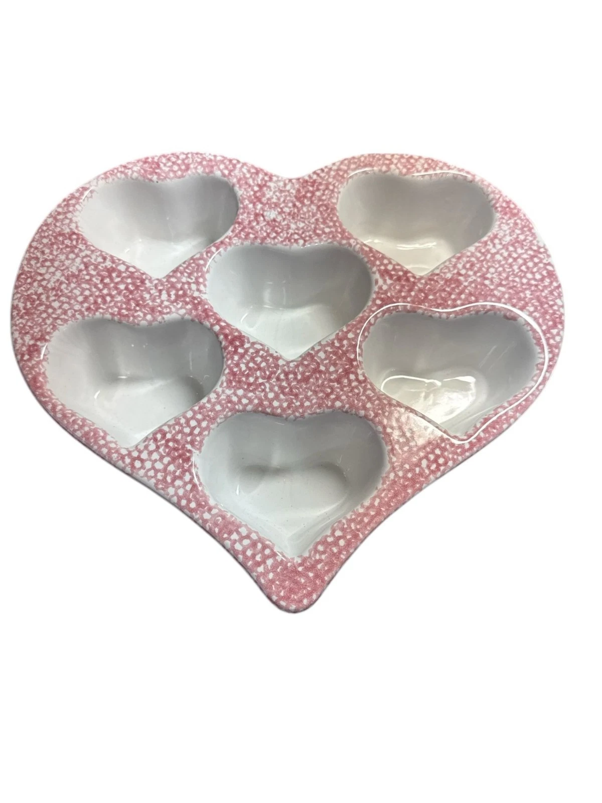 VTG 12"x10" STONEWARE Heart-Shaped Muffin Tray – Pink Speckled – 12" Wide – Vale