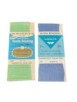 Wright s Seam Binding Lot Nile Green Copenhagen Blue Rayon NOS 2 Pc Vtg