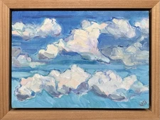 Original Acrylic Painting On Panel Of Clouds Cloudscape In Poplar Floater Frame