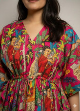 Indian Pink Frida Handmade Cotton Kaftan Maxi Dress Women's Clothing Gown US