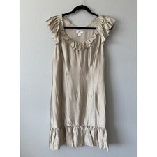 LOFT Champagne Ruffle Sleeve Knee Length Rayon Shift Dress S 10 Old Money Chic