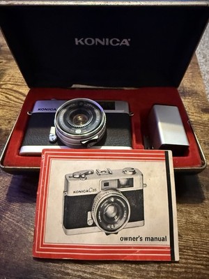 KONICA C35 35mm Film Camera Silver HAXANON 38mm Lens Japan With Case - Untested