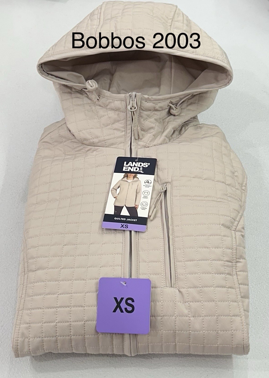 Lands' End Women's Inside Pocket Adjustable Hood Quilted Jacket, Tan, Size XS