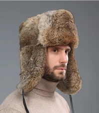 Winter Bomber Ushanka Trapper Hat 🧊 Warm Fox Fur Russian Ski Cap for Men