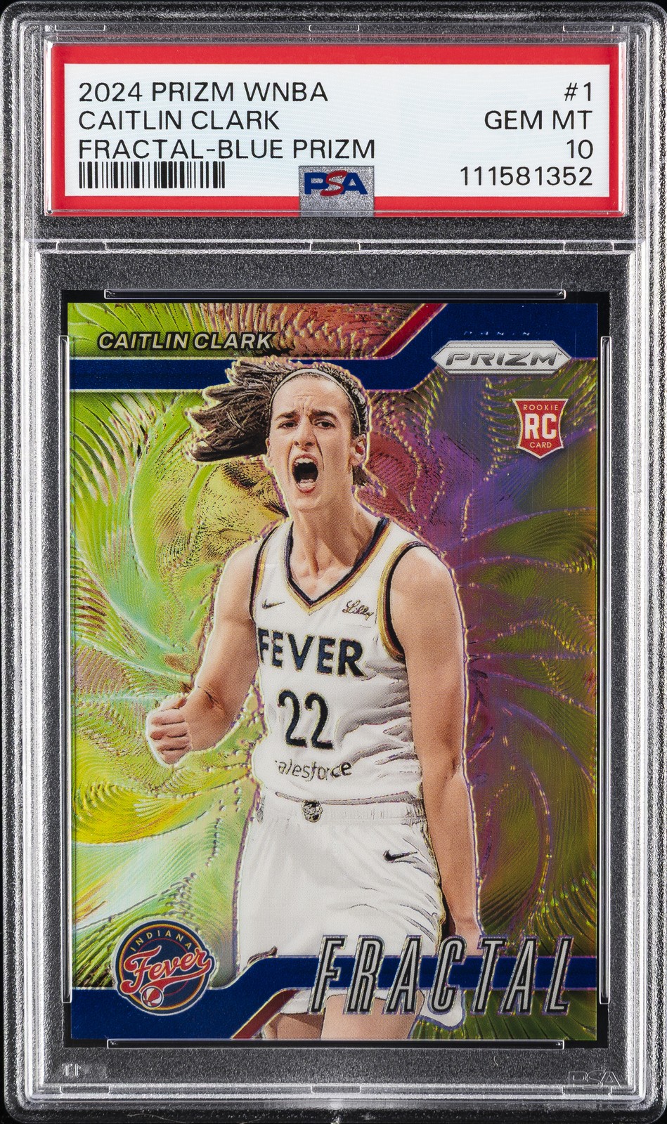 2024 PANINI PRIZM WNBA FRACTAL BLUE PRIZM #1 CAITLIN CLARK 20/49 PSA 10