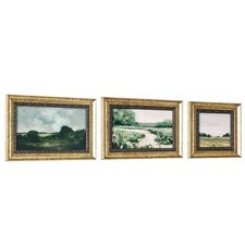 Classic Landscape Wall Art Set of 3, Vintage Framed Wall D cor,Gold Brushed