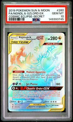 Pokemon Card PSA 10 Naganadel & Guzzlord GX 260/236 Cosmic Eclipse