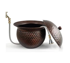 BSTGIFTS Garden Hose Holder Pot with Lid - Hose Storage Pot with Copper Finis...