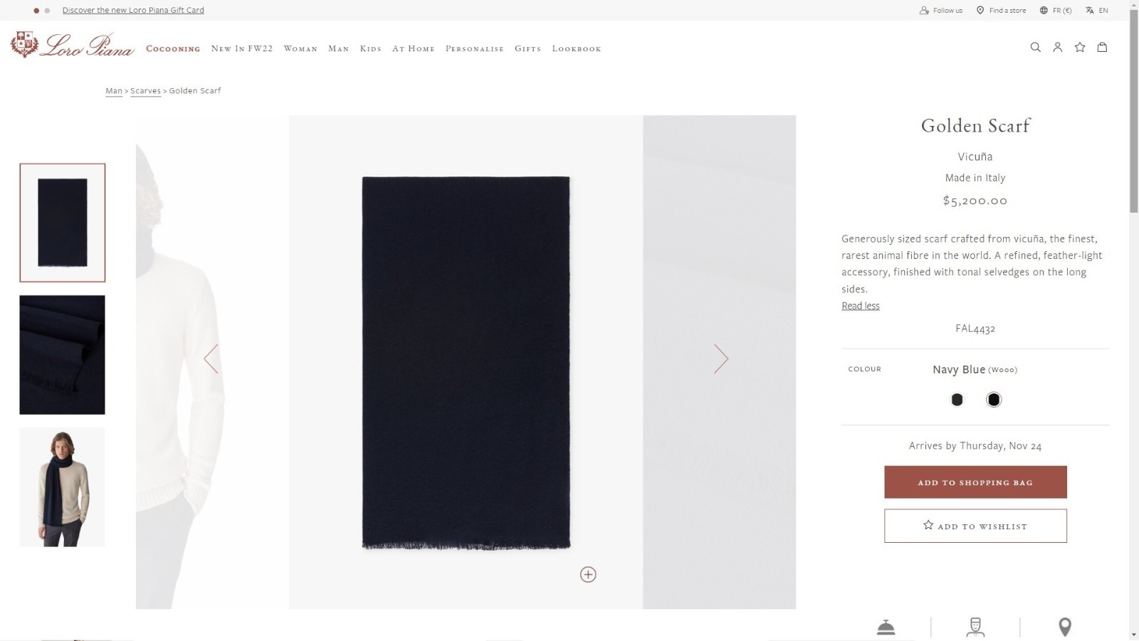 $5,200 Loro Piana Golden Scarf Vicuna Navy Blue NWOT! image 7