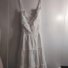 SHEIN Elegant White Lace Tiered Smocked Dress