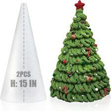 2 Pack Craft Foam Tree Cones, 15X5In Styrofoam Cones for Craft, White Large Poly