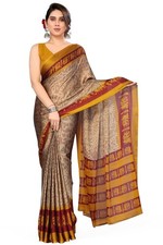 Women's Chiffon Ikkat Abstract Printed Saree with Blouse Piece