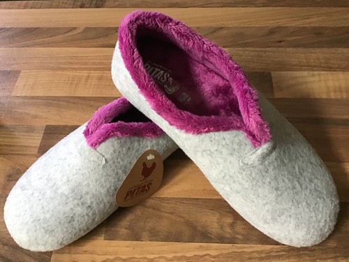 ciabatte donna feltro grigio marca pitas con fodera pelliccia sintetica lampone taglia 6 - Foto 2 di 4