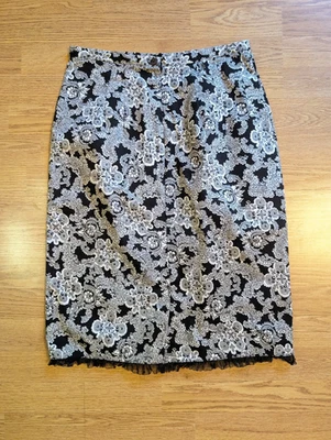 Central Falls Vintage 80er Blumen Midi Rock Rückenschlitz Gr. 10 mit Spitze Rüschen - Bild 1 von 4