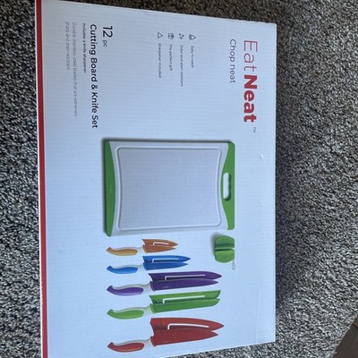  Knife Set 5 Stainless Steel Knives with covers,sharpener, and cutting board