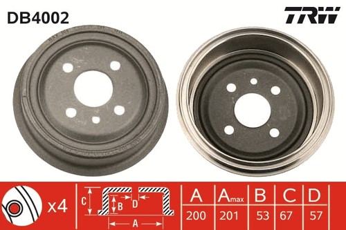 2x BRAKE DRUM DB4002 FOR OPEL MANTA/CC ASTRA/Van/Hatchback/CLASSIC/G KADETT 1.6L - Picture 2 of 9