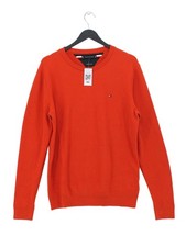 Tommy Hilfiger Men's Jumper L Orange 100 Cotton Round Neck Pullover