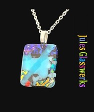 Hand Crafted Fused Dichroic Glass Pendant Necklace W/ Chain 1830