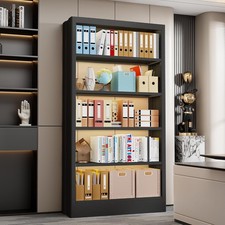 5-Tier Bookcase W/ Adjustable Storage Shelves Heavy Duty Bookcase Metal