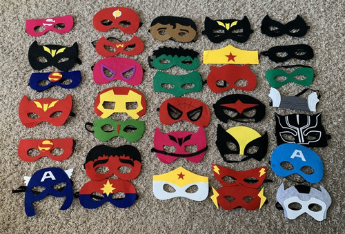 Kid's Superhero Felt Masks with Elastic Band Dress-Up/Costume Set of 30+