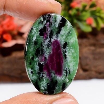 Ruby Zoisite Oval 55Ct Loose Gemstone 35X23X6mm Handmade Cabochon