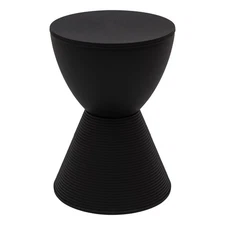 Black Side Table – Modern Hourglass Drum End Table with Storage, Removable Li...