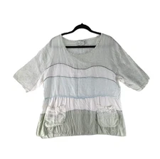 Belle France Linen Tunic Top Womens Sz M Made Italy Boxy Watercolor Mixed Media