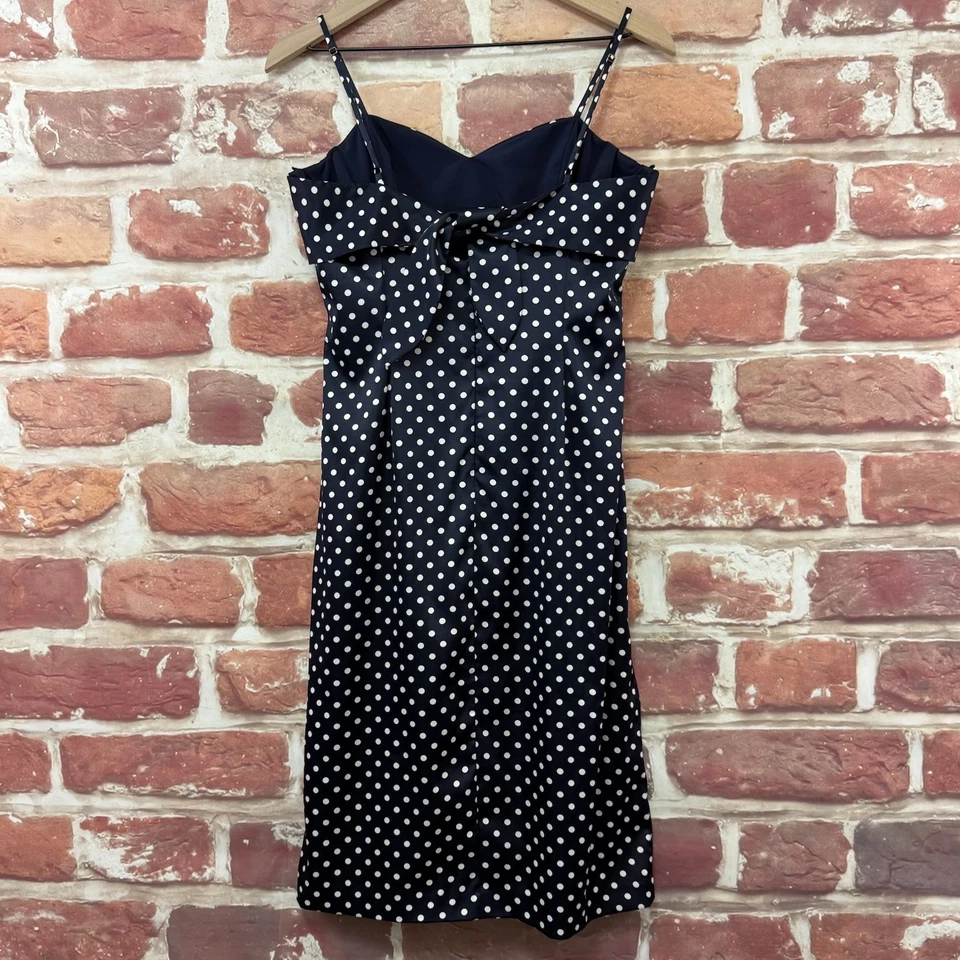 Donna Ricco 连衣裙女式 10 海军蓝深蓝色圆点缎面领带背面拉链 — 第 2/4 张图片