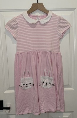 Play By Little Sleepies Soluxe Pink Stripe Bunny Rabbit Pocket Dress Girls 10