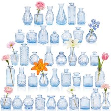 Pxdsdxjj Glass Bud Vases In Bulk Set Of 40 Blue Small Mini Vases For Flowers